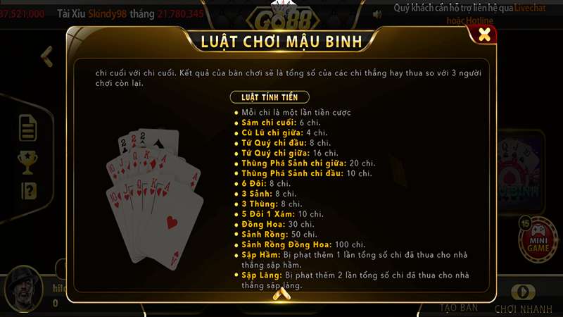 Mậu Binh Go88: Game bài đình đám dành cho mọi cược thủ 3 Luật chơi game anh em cần nắm khi tại cổng game Go88